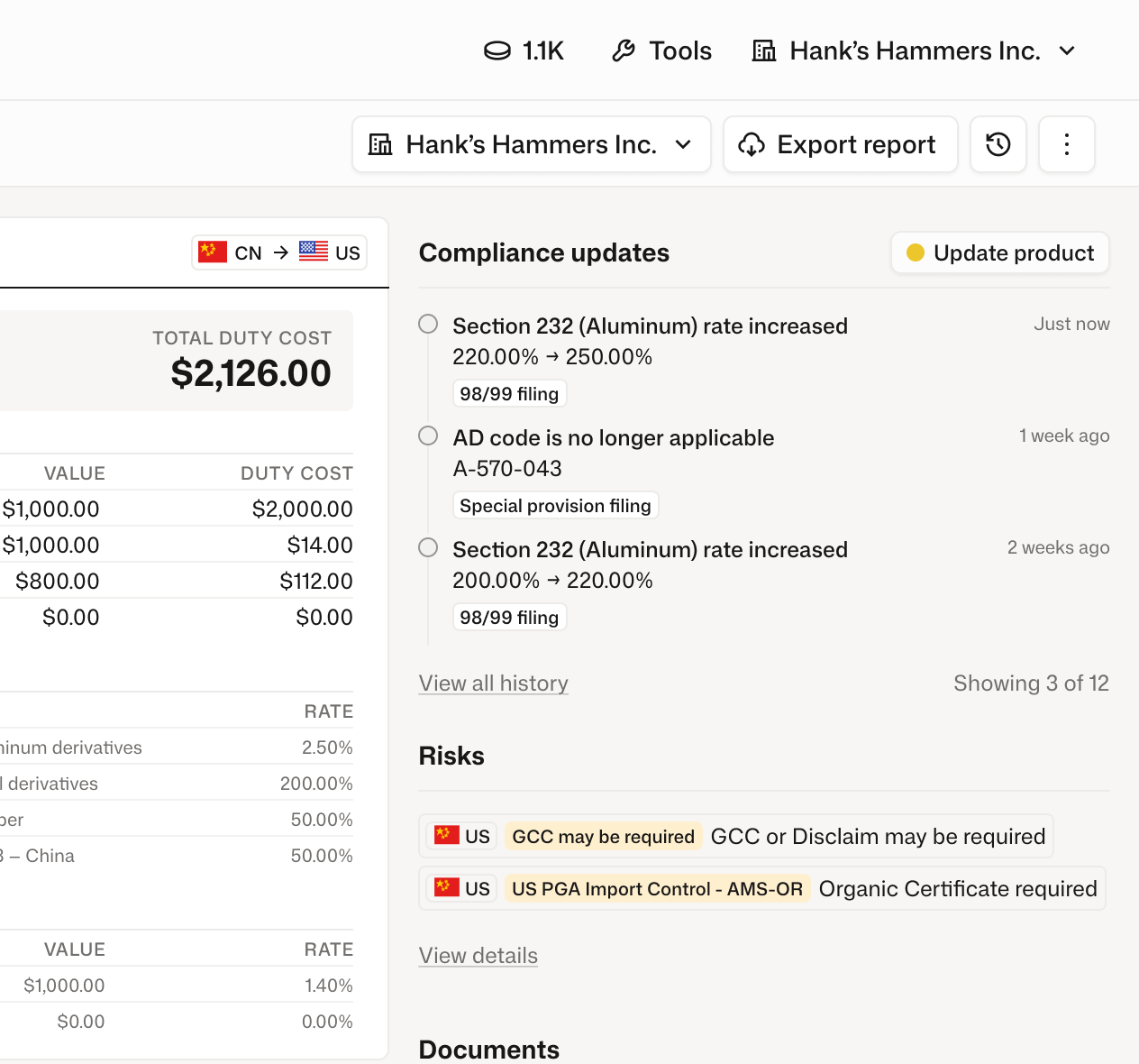 Compliance updates and risk flags for an active shipment